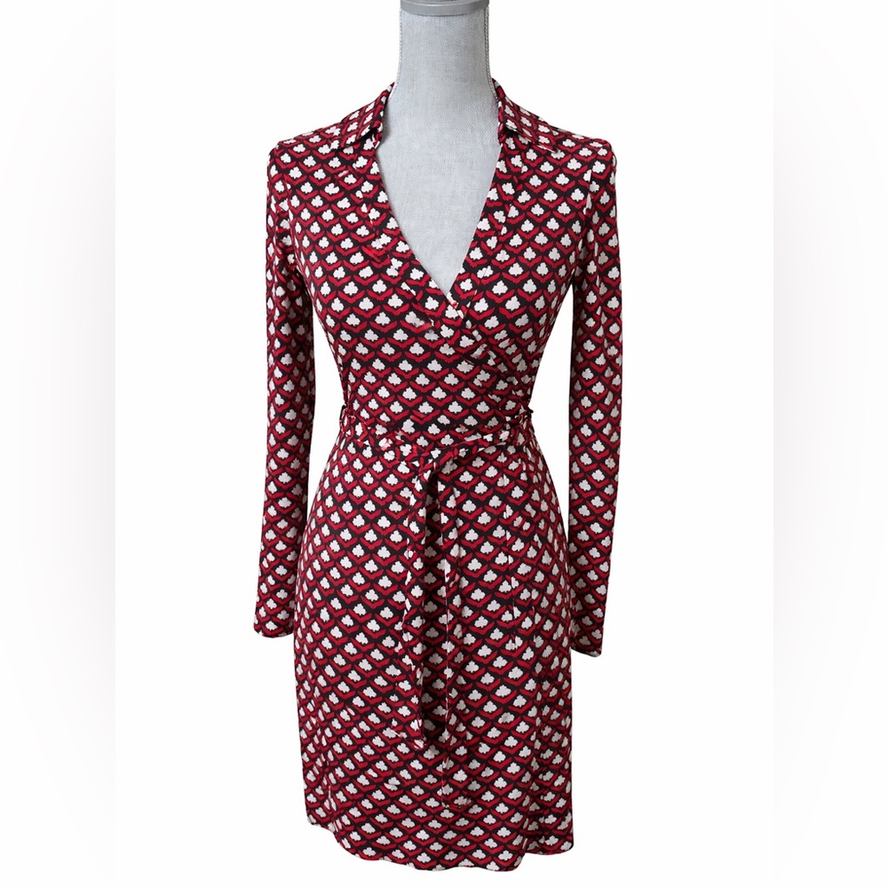Diane von Furstenberg DVF 100% Silk Geometric Wrap Dress XS
